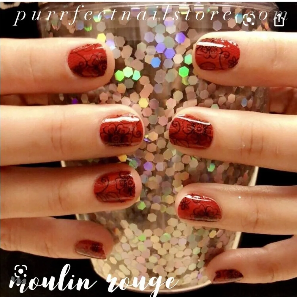 *Retired, HTF* Color Street: Moulin Rouge | Red Lace Floral Elegant Black Fall - Picture 6 of 9